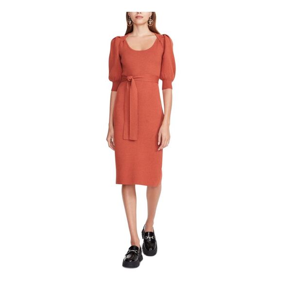 RAG & BONE Womens Red Zippered Gathered Zip Cuffs Unlined Sheer Floral Pouf Sleeve Mock Neck Short Sheath Dress